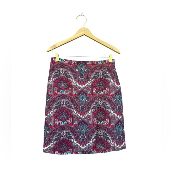 Talbots Red Paisley Pencil A Line Skirt W/ Side Button Detail Lined SZ 6P NWT - Picture 1 of 6